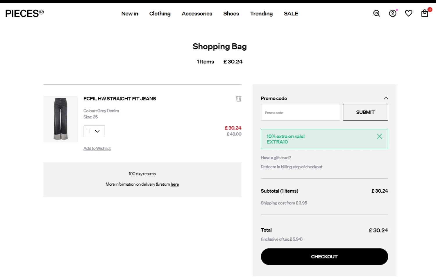 PIECES UK checkout page showing PIECES UK promo code box | Screenshot taken by SimplyCodes community member on Jan 13, 2025