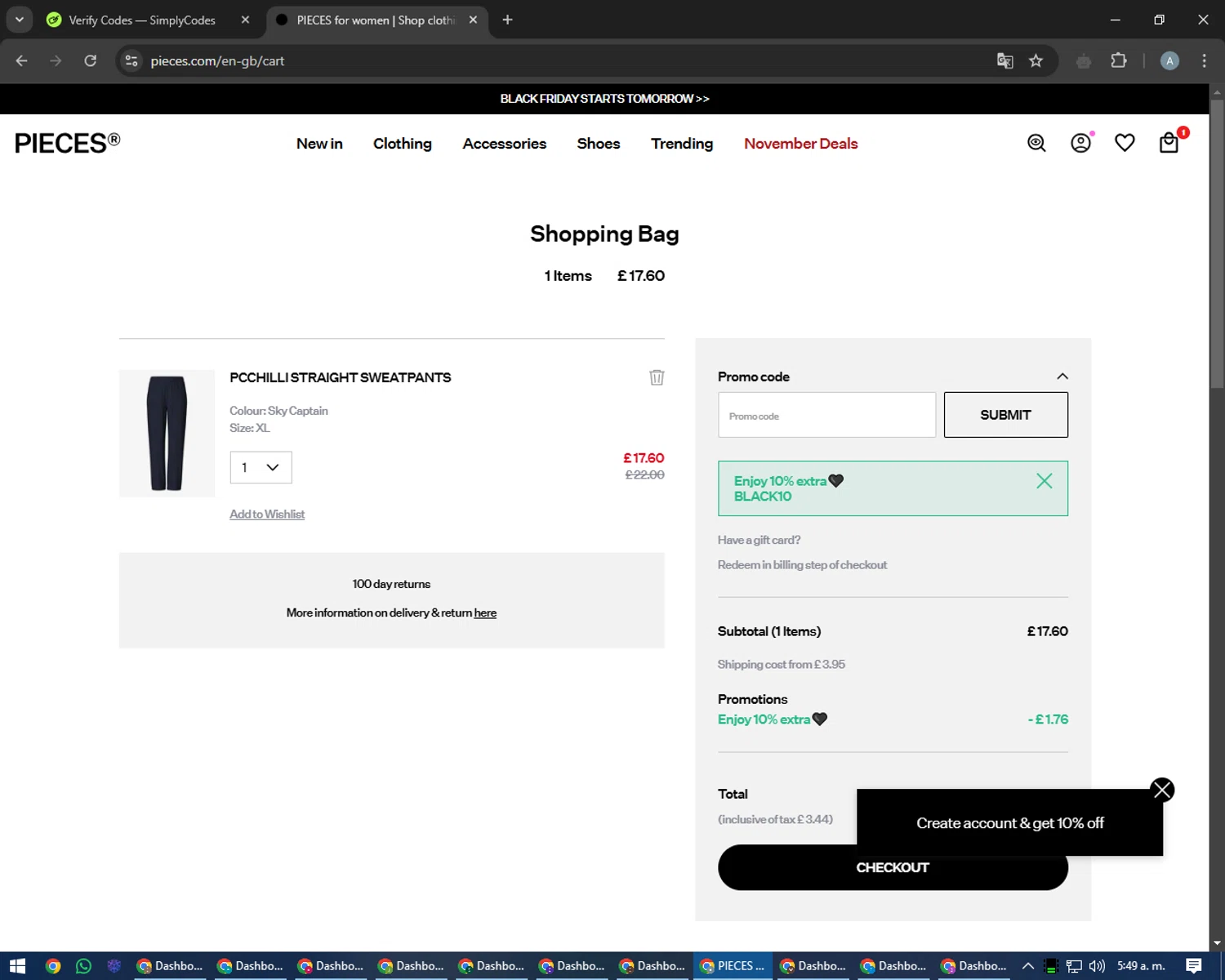 PIECES UK checkout page showing PIECES UK promo code box | Screenshot taken by SimplyCodes community member on Nov 24, 2024