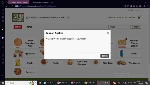 PieZoni's checkout page showing PieZoni's coupon code box | Screenshot taken by SimplyCodes community member on Aug 1, 2025