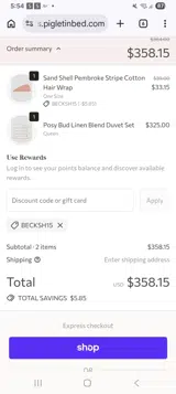 Piglet in Bed US coupon verification screenshot
