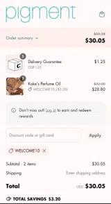 WELCOME10 coupon verification screenshot