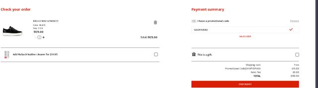 Pikolinos checkout page showing Pikolinos promo code box | Screenshot taken by SimplyCodes community member on Sep 1, 2025