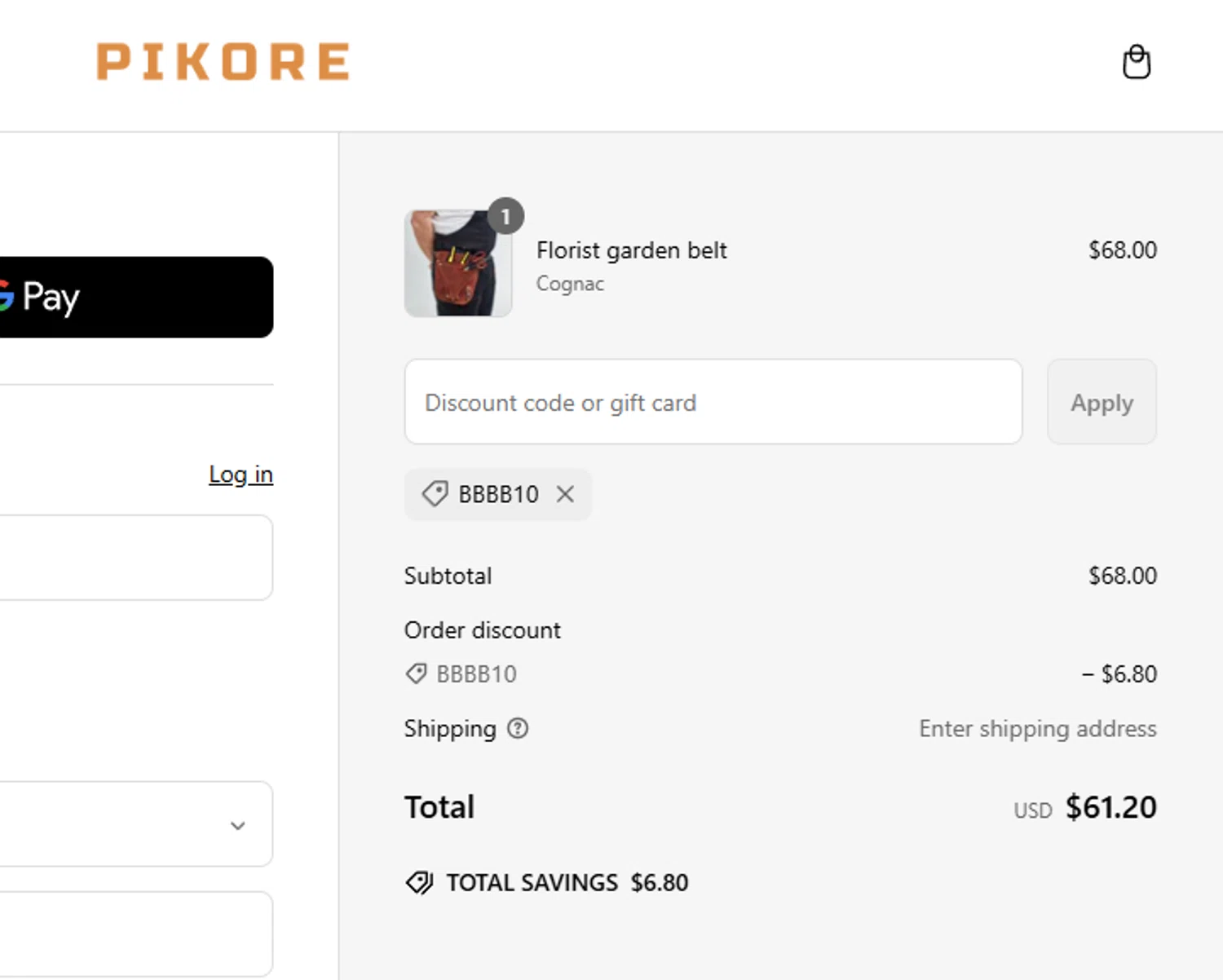 Pikore promo code screenshot showing code BBBB10 applied at Pikore checkout page. Uploaded by SimplyCodes community member aumentadax10 on Mar 12, 2025
