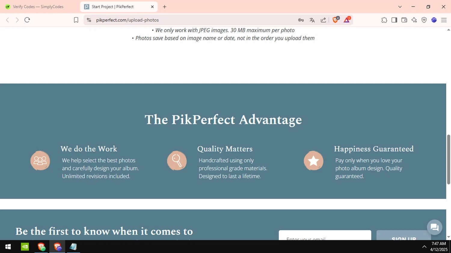 PikPerfect checkout page showing PikPerfect promo code box | Screenshot taken by SimplyCodes community member on Apr 12, 2025
