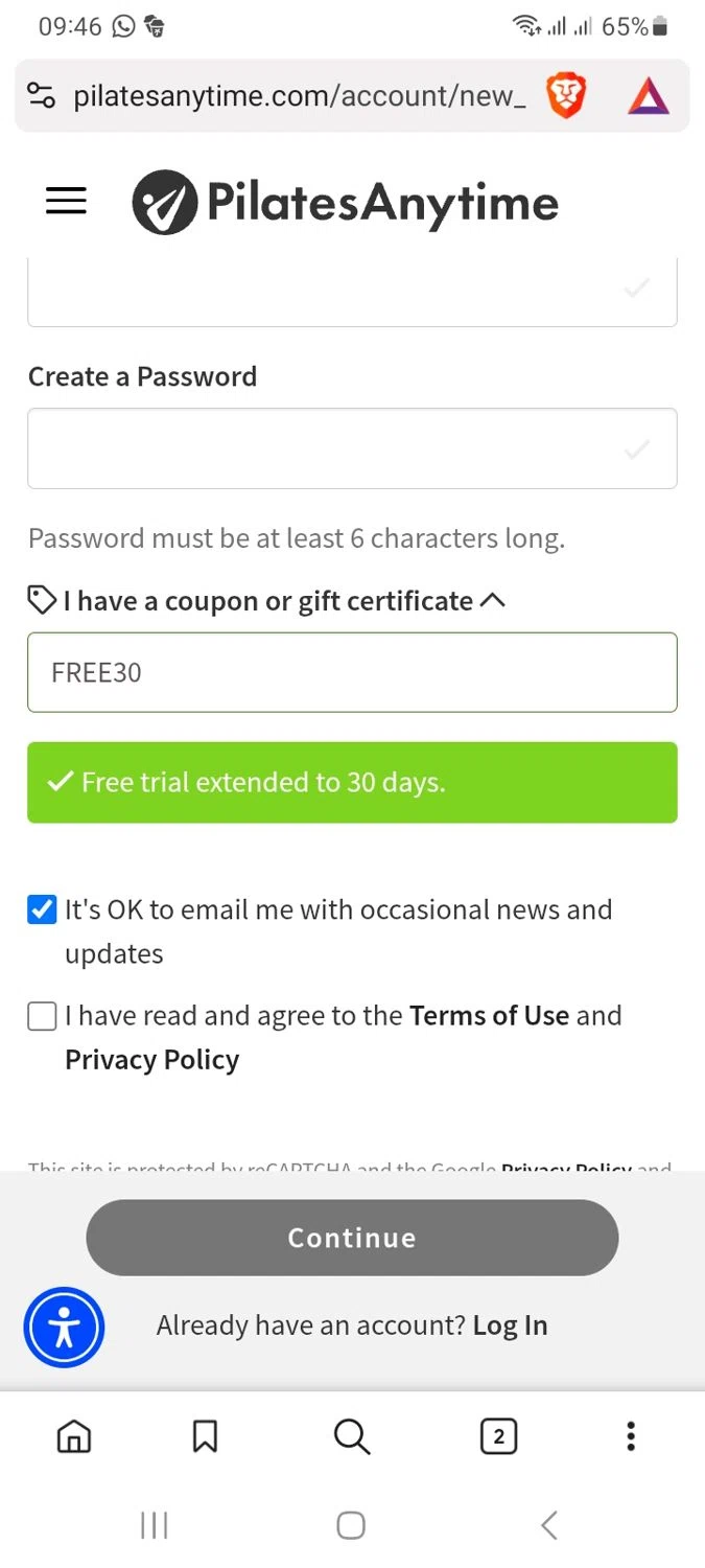Pilates Anytime promo code screenshot showing code FREE30 applied at Pilates Anytime checkout page. Uploaded by SimplyCodes community member dayselis15 on Dec 19, 2025