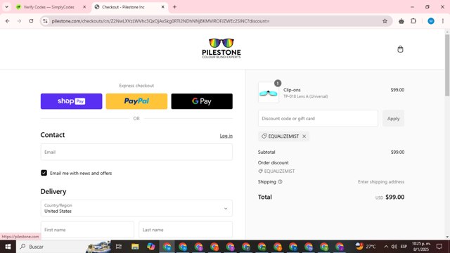 Pilestone checkout page showing Pilestone promo code box | Screenshot taken by SimplyCodes community member on Jan 9, 2025