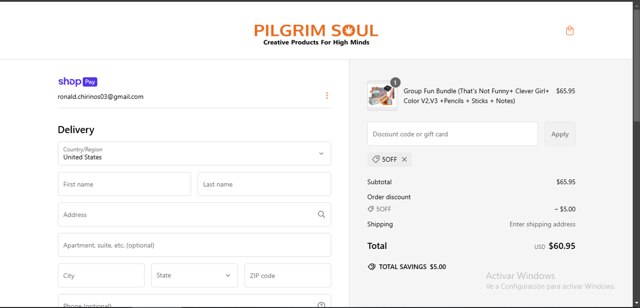 Pilgrim Soul checkout page showing Pilgrim Soul discount code box | Screenshot taken by SimplyCodes community member on Feb 17, 2025