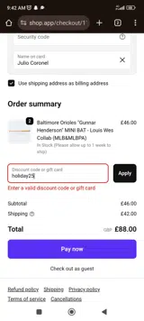 Pillbox Bat Co. coupon verification screenshot