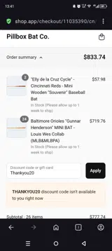 Pillbox Bat Co. coupon verification screenshot