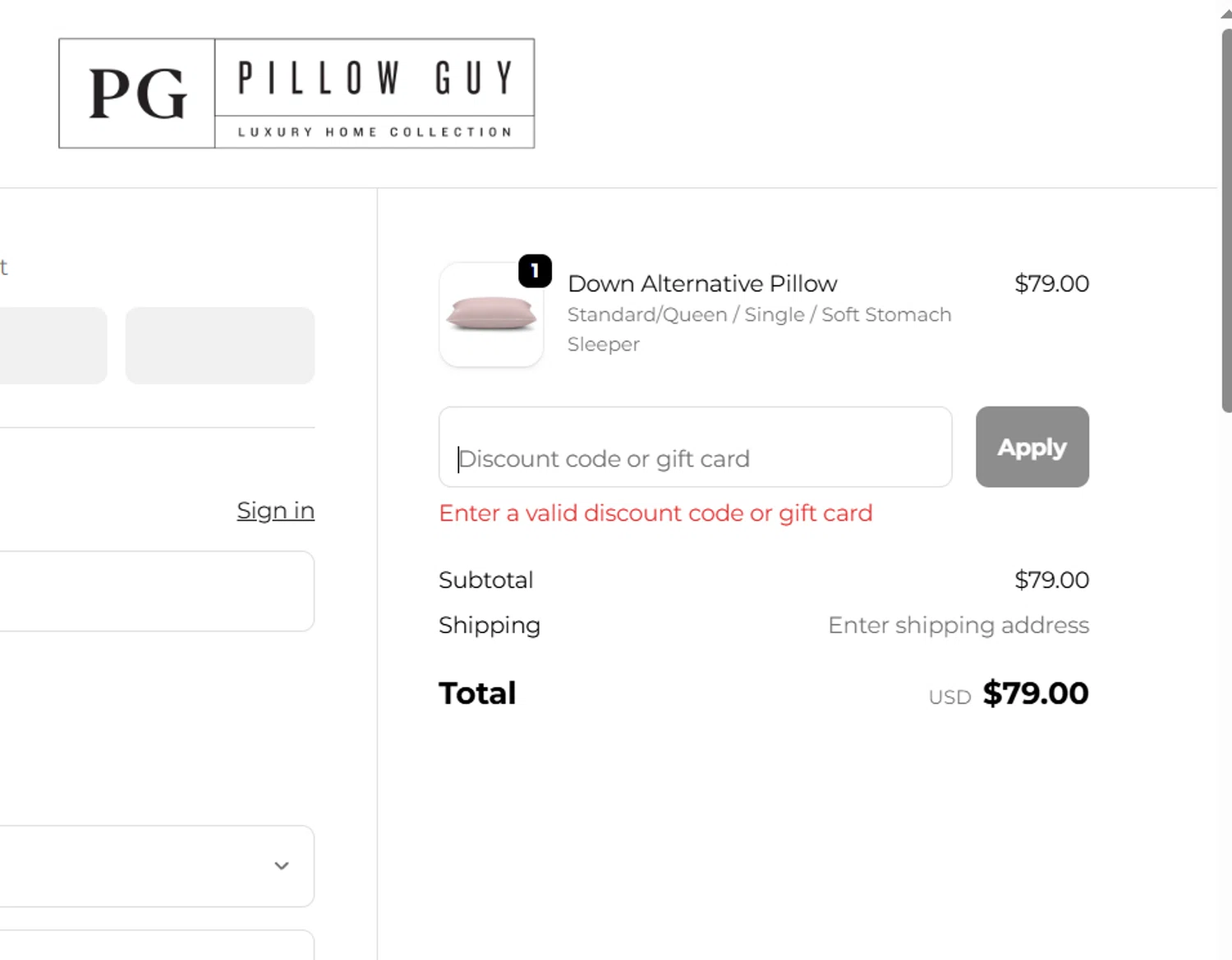 Pillow Guy coupon code screenshot showing code PG15 applied at Pillow Guy checkout page. Uploaded by SimplyCodes community member RewardCurator5232 on Nov 8, 2025