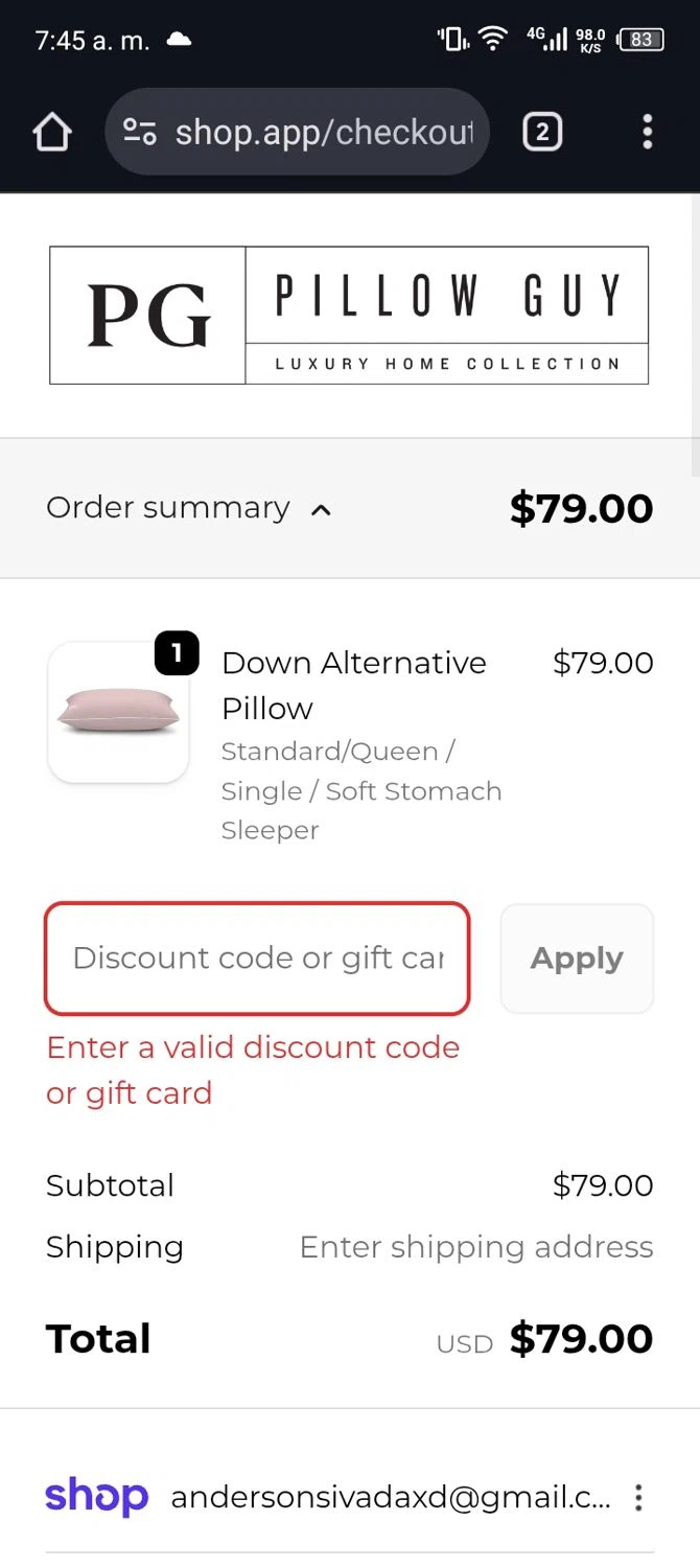 Pillow Guy coupon code screenshot showing code PG15 applied at Pillow Guy checkout page. Uploaded by SimplyCodes community member Xx_Cogeburras3000_xX on Nov 8, 2025