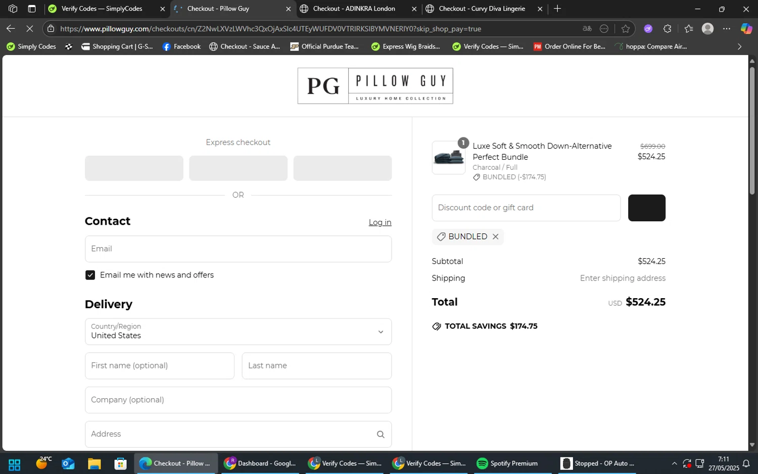Pillow Guy coupon code screenshot showing code BUNDLED applied at Pillow Guy checkout page. Uploaded by SimplyCodes community member nahhhh on May 27, 2025