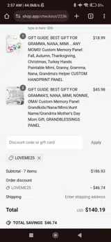 LOVEME25 coupon verification screenshot