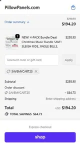 SAVEMYCART25 coupon verification screenshot