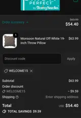 Pillow Perfect coupon verification screenshot