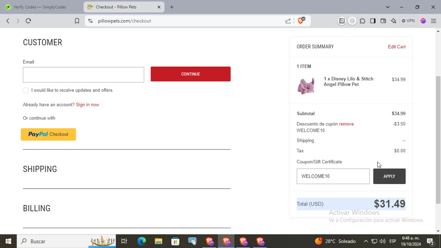 where to use My Pillow Pets promo code box
