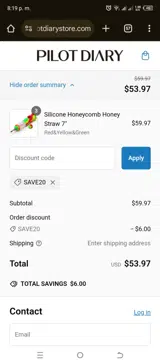 Pilot Diary coupon verification screenshot