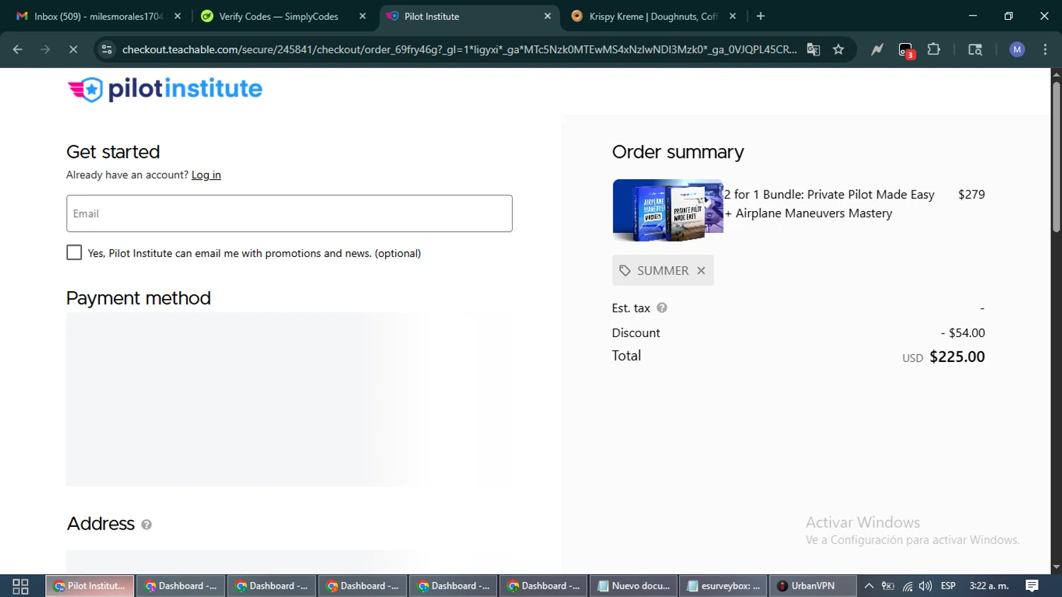Pilot Institute coupon code screenshot showing code SUMMER applied at Pilot Institute checkout page. Uploaded by SimplyCodes community member PrimeFox5260 on Nov 16, 2025