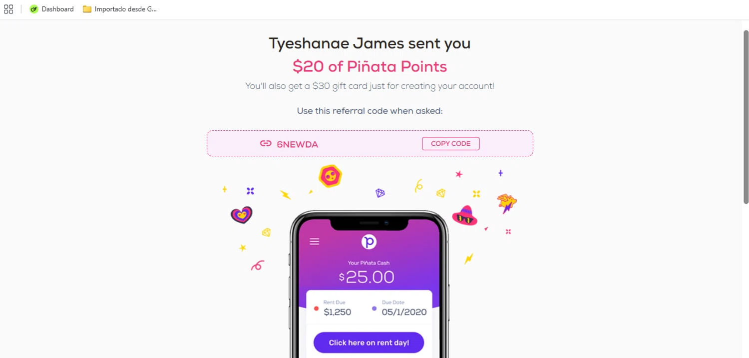 Piñata promo code screenshot showing code 6NEWDA applied at Piñata checkout page. Uploaded by SimplyCodes community member Hourman on Aug 8, 2025