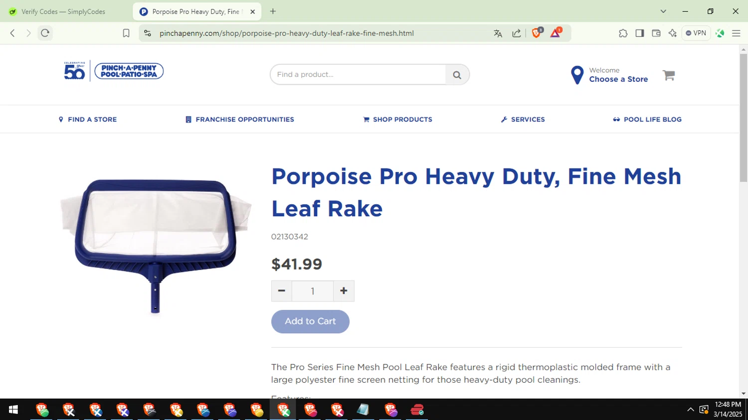 Pinch a Penny coupon code screenshot showing code SAVE15 applied at Pinch a Penny checkout page. Uploaded by SimplyCodes community member ShieldLegend9691 on Mar 14, 2025