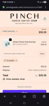 Glass20 coupon verification screenshot