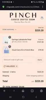 Hallies20 coupon verification screenshot