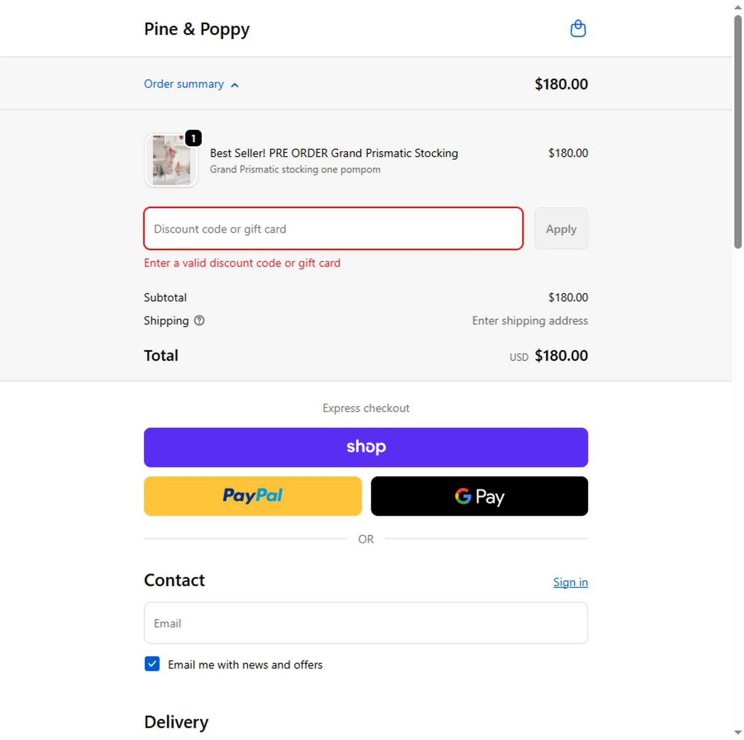 Pine & Poppy promo code screenshot showing code HOLIDAY applied at Pine & Poppy checkout page. Uploaded by SimplyCodes community member CleverHunter8386 on Nov 18, 2025