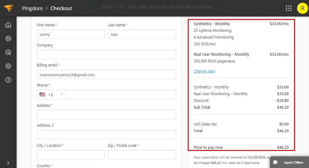 where to use Pingdom promo code box
