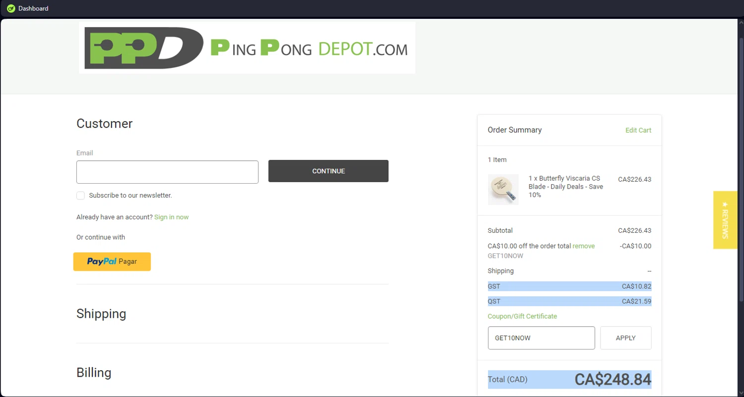 PingPongDepot.com checkout page showing PingPongDepot.com promo code box | Screenshot taken by SimplyCodes community member on Oct 10, 2024