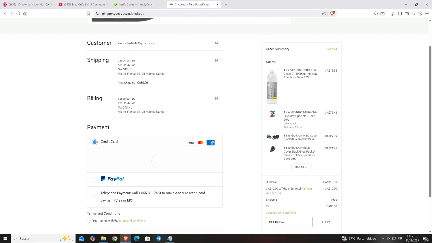 PingPongDepot.com promo code screenshot showing code GET10NOW applied at PingPongDepot.com checkout page. Uploaded by SimplyCodes community member Carloscoder_900457733 on Dec 11, 2025