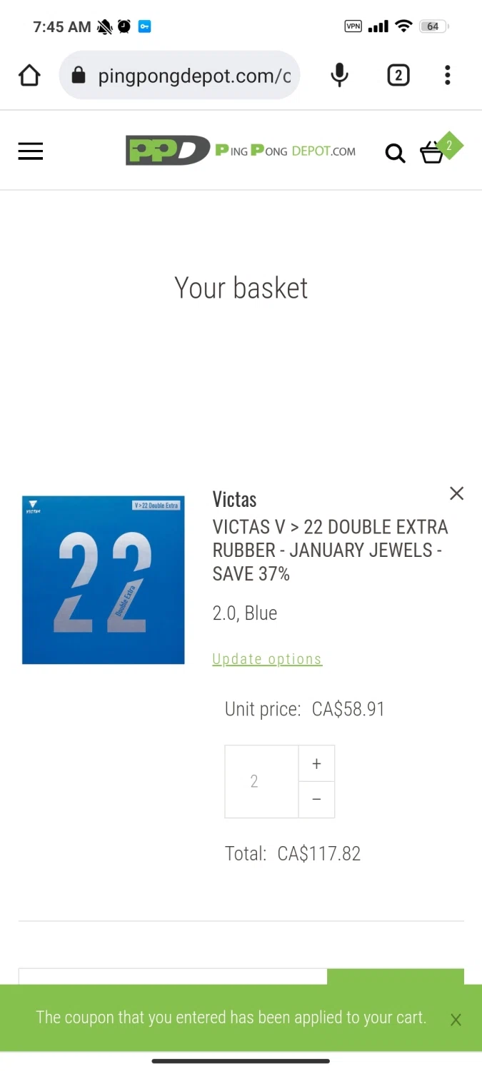 PingPongDepot.com checkout page showing PingPongDepot.com promo code box | Screenshot taken by SimplyCodes community member on Jan 24, 2023
