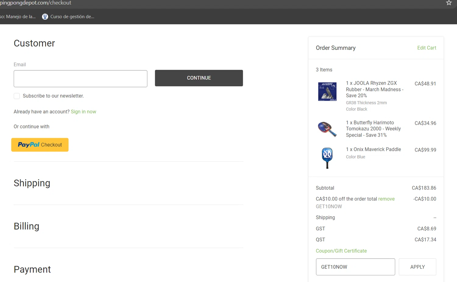 PingPongDepot.com checkout page showing PingPongDepot.com promo code box | Screenshot taken by SimplyCodes community member on Mar 23, 2024