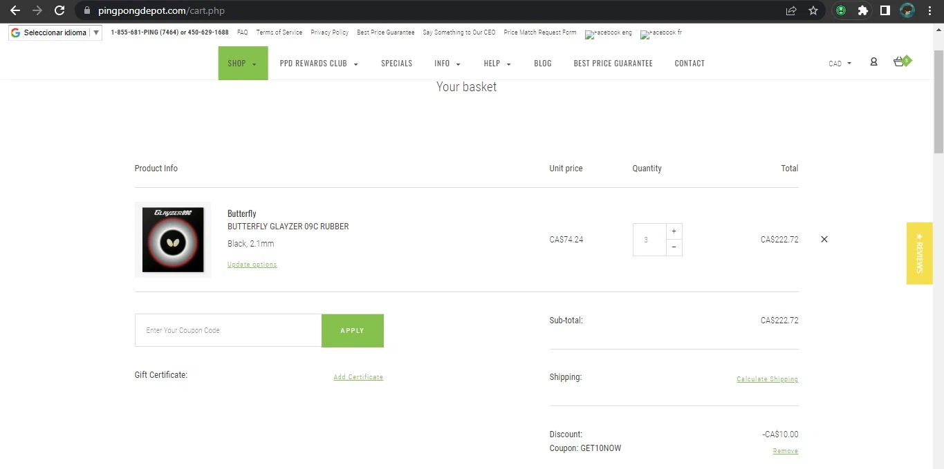 PingPongDepot.com checkout page showing PingPongDepot.com promo code box | Screenshot taken by SimplyCodes community member on May 20, 2023