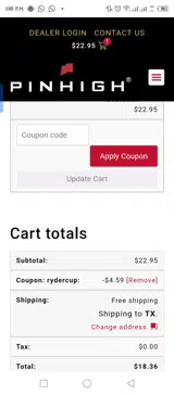 Rydercup coupon verification screenshot