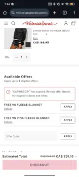 PINK by Victoria’s Secret coupon verification screenshot