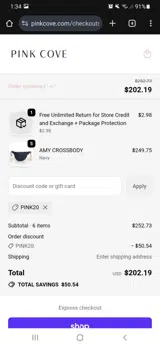 Pink Cove coupon verification screenshot