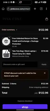 Pink Cove coupon verification screenshot