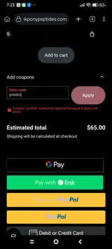Pink Pony Peptides coupon verification screenshot