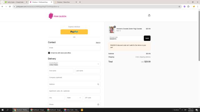 Pink Queen checkout page showing Pink Queen promo code box | Screenshot taken by SimplyCodes community member on Sep 10, 2025