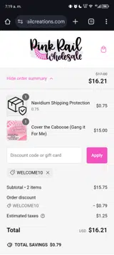 Welcome10 coupon verification screenshot
