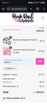 SAVE15 coupon verification screenshot