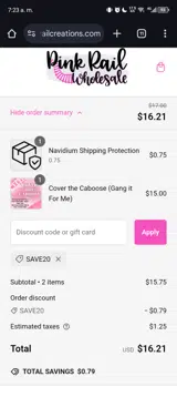 Save20 coupon verification screenshot