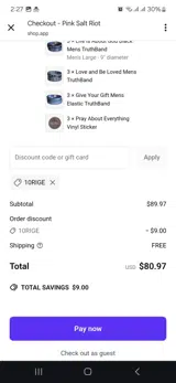 10RIGE coupon verification screenshot