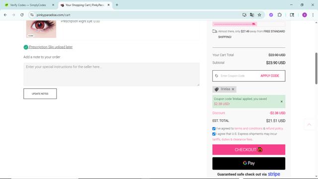 Pinky Paradise checkout page showing Pinky Paradise promo code box | Screenshot taken by SimplyCodes community member on Sep 10, 2025