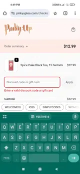 FESTIVE15 coupon verification screenshot