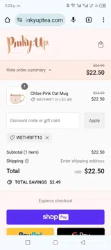 WETHRIFT10 coupon verification screenshot
