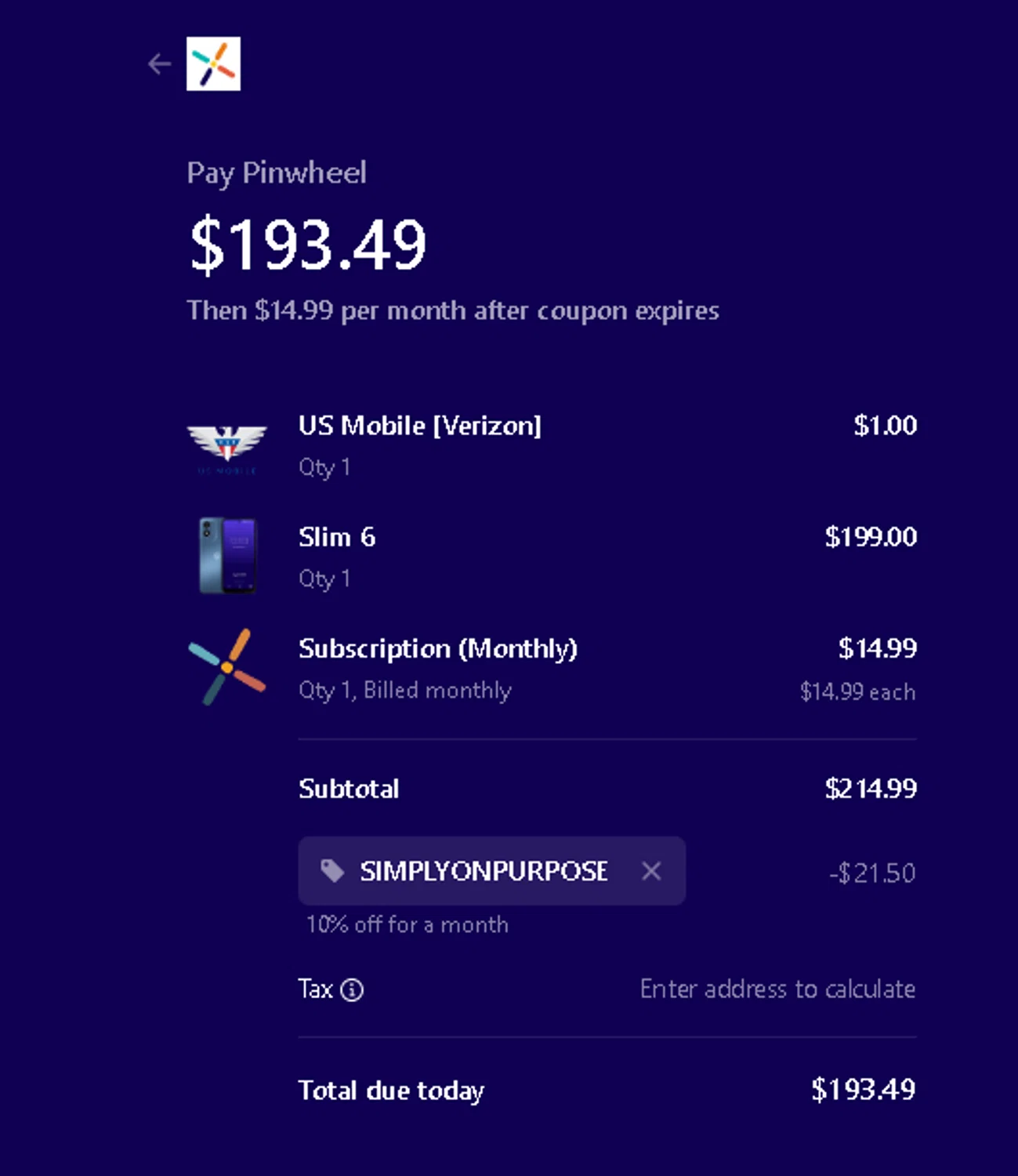 where to use Pinwheel promo code box