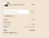 WELCOME10 coupon verification screenshot