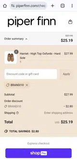 Brandi10 coupon verification screenshot