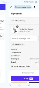 Jaimie10 coupon verification screenshot